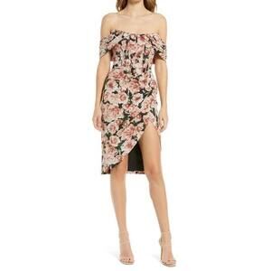 Lavish Alice Off‑Shoulder Corset Dark Floral Dress Size 8